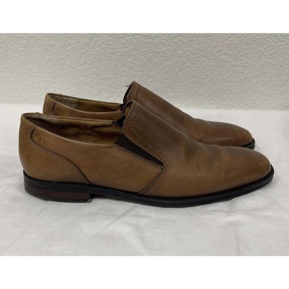 Florsheim Mens Size 10D Brown Leather Plain Toe Slip On Loafers Shoes